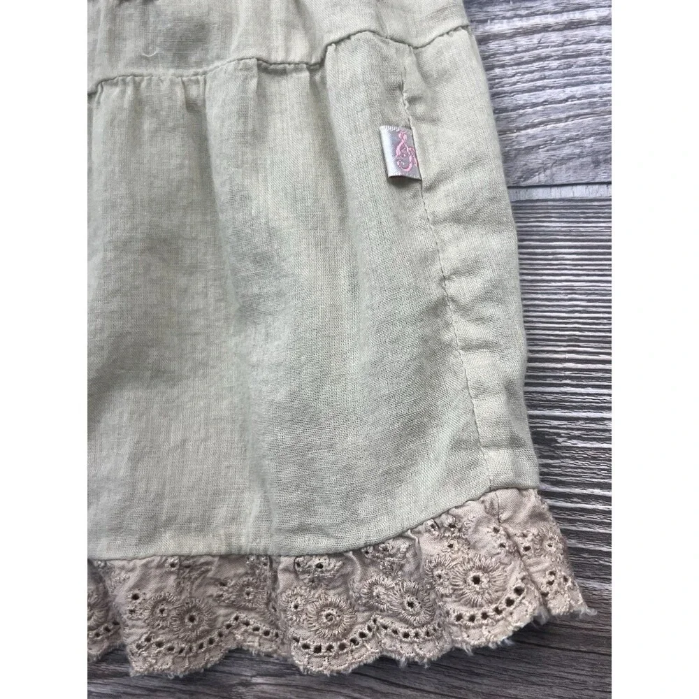 Cherise Girls 16 Dress Green Crochet Trim Ruffle Hem Sleeveless Boho CottageCore